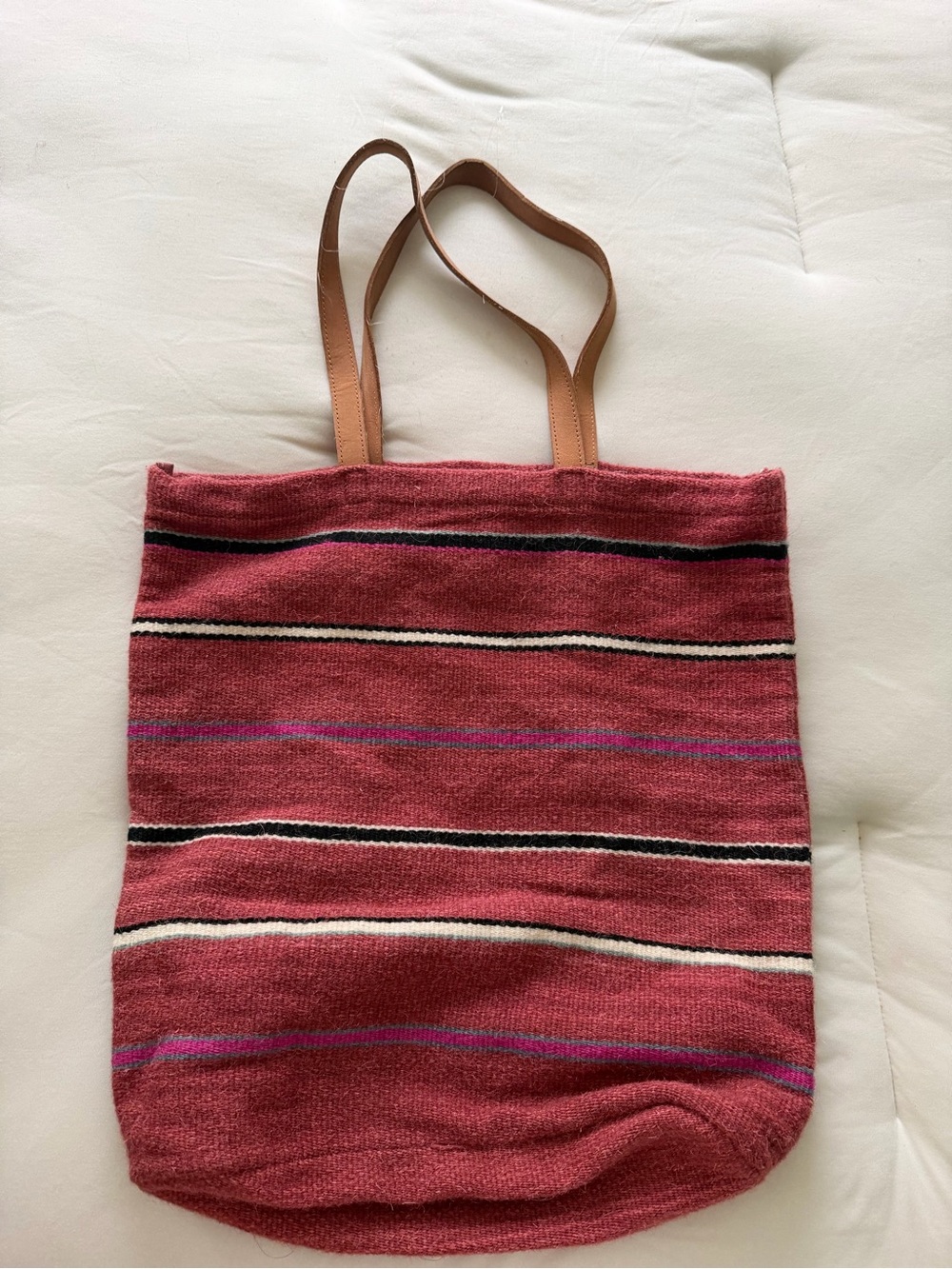 Lucky Brand Rose Woven Stripe Tote with Leather Handles
